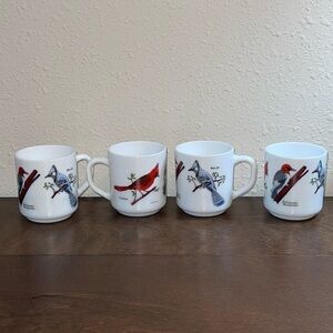 4 cups w/ Cardinals Blue Birds Red headed woodpecker
